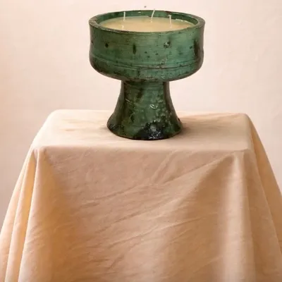 Bougie sur pied en céramique de Tamegroute - 3 mèches | Ambre & Vanille